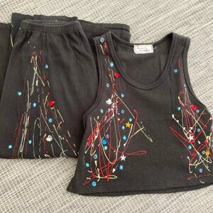 Hand Painted Knit Midi Skirt & Tank Top BY Coulars USA Medium